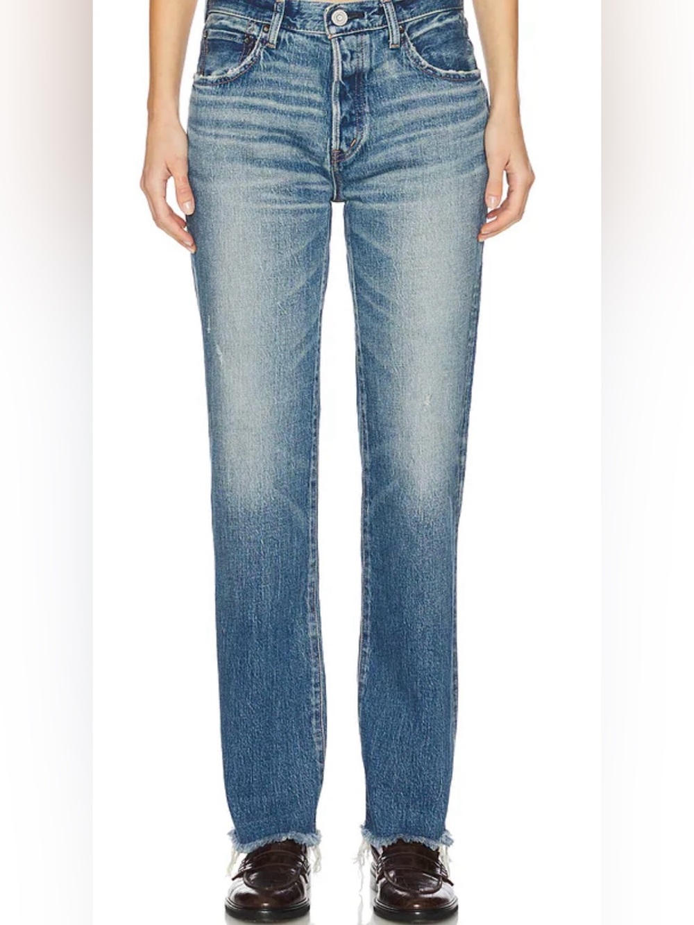 Moussy Vintage Denim Raw Hem Straight Leg Jeans - Size 27